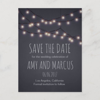 Fairy lights save the date postcard