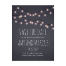 Fairy lights save the date postcard