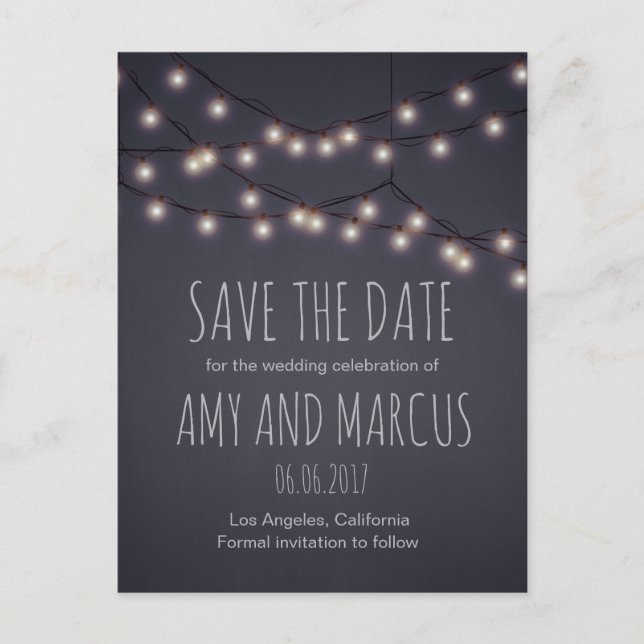 Fairy lights save the date postcard (Front)