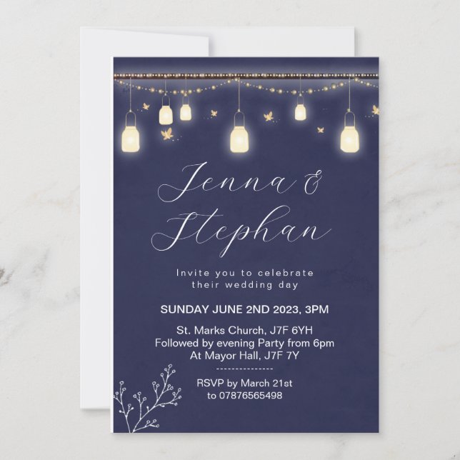 Fairy lights wedding invitation, string lights invitation (Front)