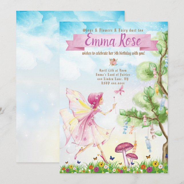 Fairy Magic Birthday party Invitation (Front/Back)