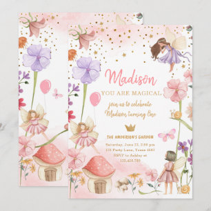 Fairy Magical Forest Garden Girl First Birthday In Invitation