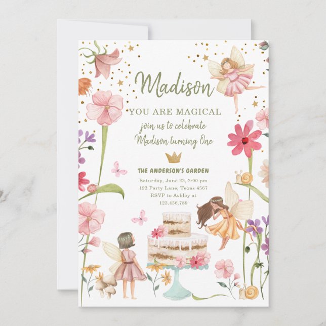 Fairy Magical Forest Garden Girl First Birthday In Invitation (Front)