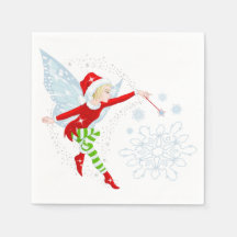 Fairy Merry Christmas  White Cocktail Paper Napkin