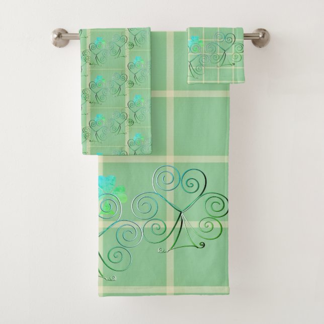 Fairy Misty Green Shamrocks Bath Towel Set (Insitu)