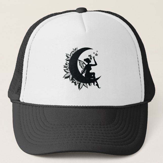 Fairy Moon and Leaf Smoking Trucker Hat (Front)