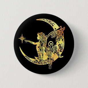 Fairy Moon Star Mandala Magical Colour Light Art 2 Inch Round Button