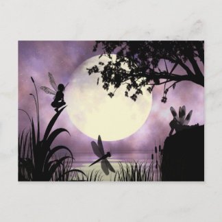 Fairy moonlit pond postcard