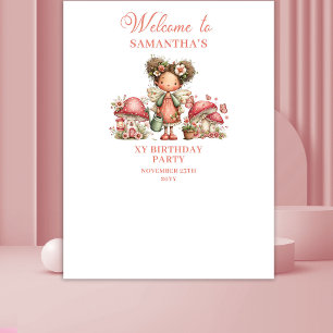 Fairy Mushroom 7th Birthday Pink Backdrop Tapestry