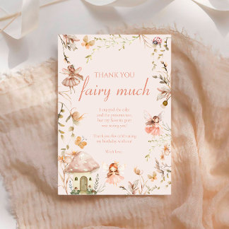 Fairy Mushroom Cottage Boho Watercolor Birthday Thank You Card