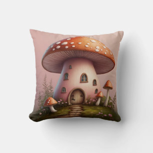 fairy mushroom house throw pillow