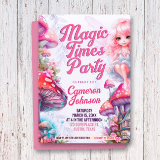 Fairy Mushroom Magic Times Whimsical Party Invitation