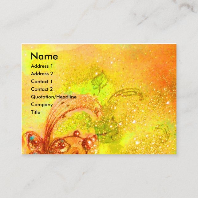 FAIRY OF RED FLOWERS Magic Butterfly Plant Yellow Business Card (Front)