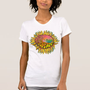 FAIRY OF SUNFLOWERS PLAYING LYRA Fantasy Floral T-Shirt