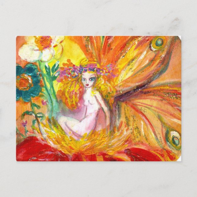 FAIRY OF THE FLOWERS Red Yellow Fantasy Postcard (Front)