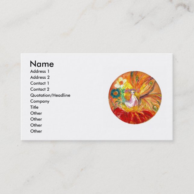 FAIRY OF THE FLOWERS ,Red Yellow White Fantasy Business Card (Front)