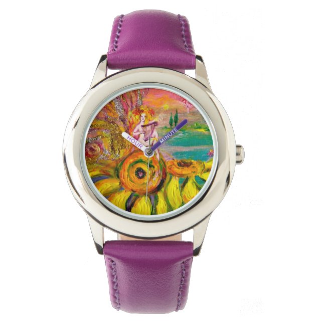 FAIRY OF THE SUNFLOWERS.Pink Fuchsia Watch (Front)