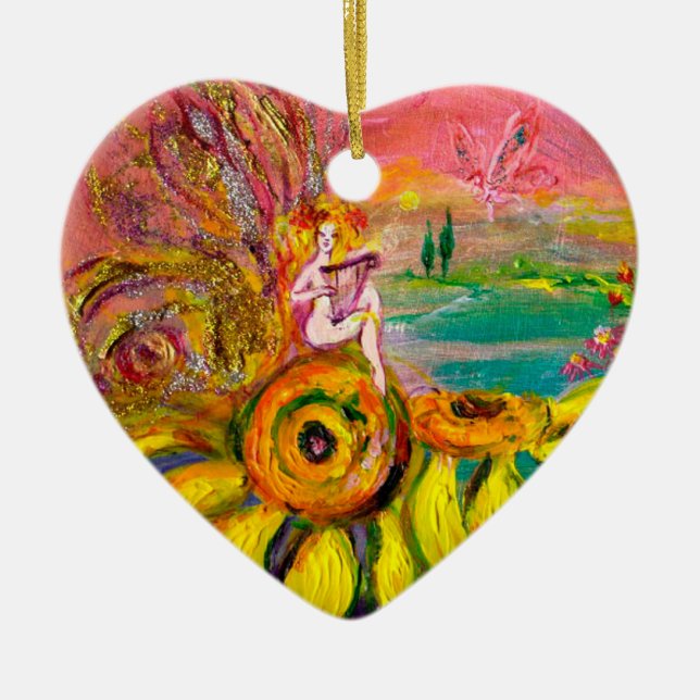 FAIRY OF THE SUNFLOWERS VIBRANT GREEN EMERALD CERAMIC ORNAMENT (Front)