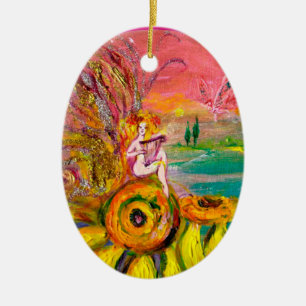 FAIRY OF THE SUNFLOWERS VIBRANT GREEN EMERALD CERAMIC ORNAMENT