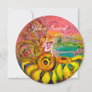 FAIRY OF THE SUNFLOWERS yellow blue pink sparkle Invitation