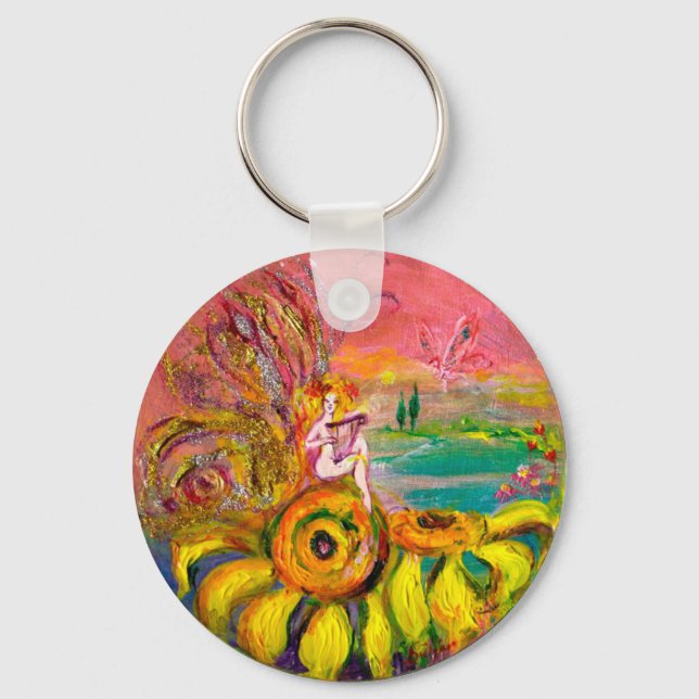 FAIRY OF THE SUNFLOWERS yellow pink black Keychain (Front)