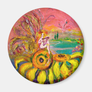 FAIRY OF THE SUNFLOWERS yellow pink black Magnet