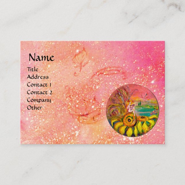 FAIRY OF THE SUNFLOWERS , yellow pink sparkles Business Card (Front)
