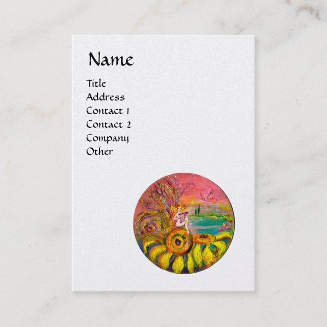 FAIRY OF THE SUNFLOWERS yellow pink white pearl Business Card (Front)