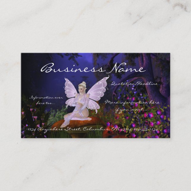 Fairy on a Mushroom Design 3 Fantasy Business Card (Front)