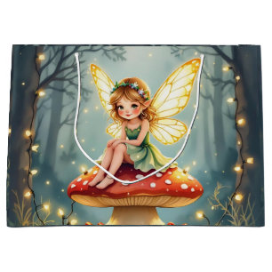 Fairy on a Mushroom in Enchanted Forest Christmas Large Gift Bag