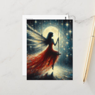 Fairy on a Swing in a Red Dress Postcard