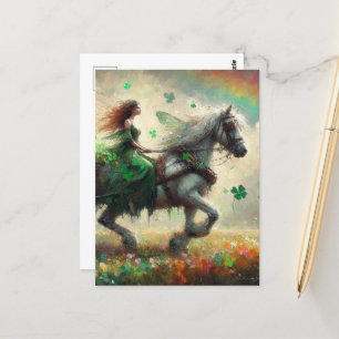 Fairy on Horseback Bringing Luck for St. Patricks  Postcard