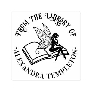 Fairy on Open Book “From the Library of” Name Self-inking Stamp