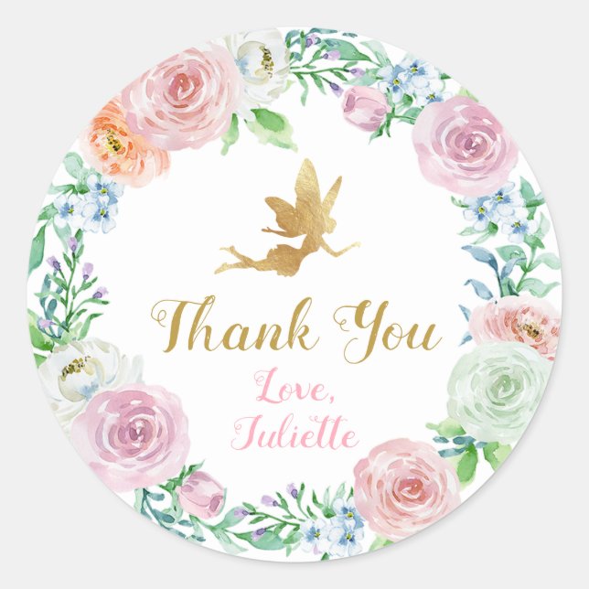 Fairy Party Stickers, Favor Thank You Stickers (Front)