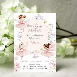 Fairy Party Twirling into Two Girls 2nd Birthday Invitation