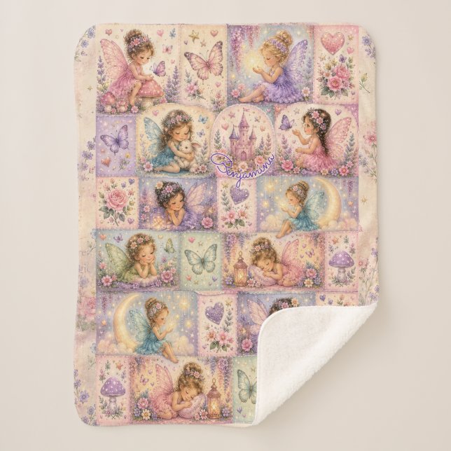 Fairy Patchwork Castle Keepsake for Cozy Dreamers Sherpa Blanket (Front)