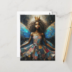Fairy Patchwork Dress Blue Wings and a Gold Crown Postcard