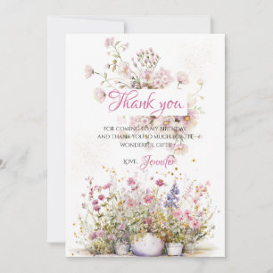 Fairy Pink Botanical Floral Thank You Card