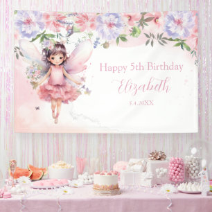 Fairy pink forest Happy Birthday  backdrop banner