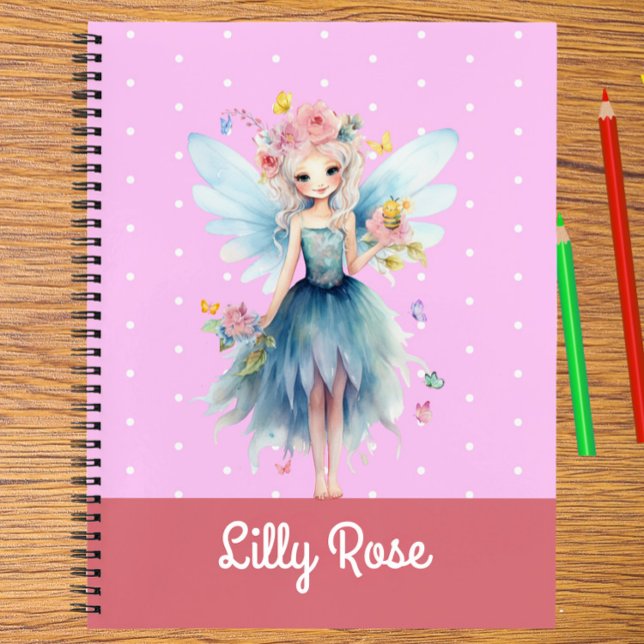  Fairy Pink Write Draw Story Personalized Notebook (Forest Fairy Pink and Blue Personalized Kids Notebook – Magical Write & Draw Journal)