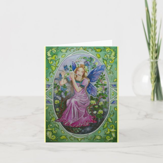 Fairy playing flute greeting card (Front)