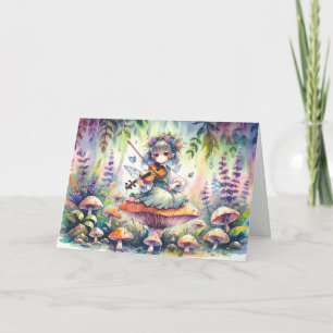 Fairy Playing Viola on a Mushroom Magical Birthday Card