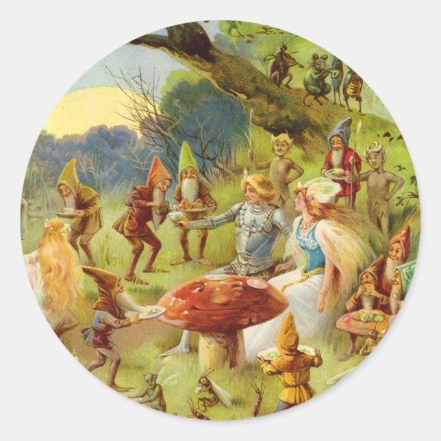 Fairy Prince and Thumbelina in the Magic Forest Classic Round Sticker (Front)