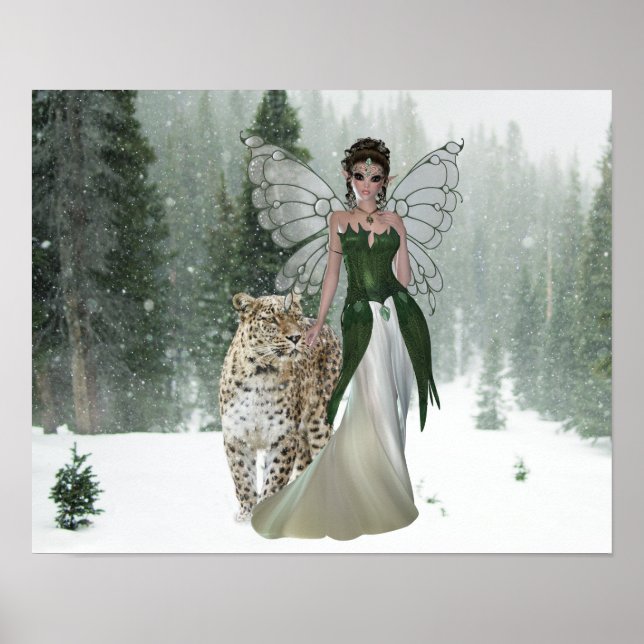 Fairy Princes & Leopard Winter Scene Forest Poster (Front)