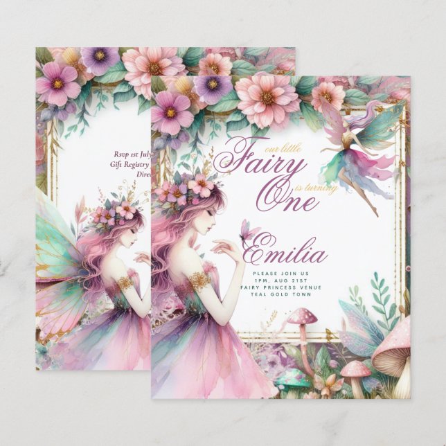 Fairy Princess 1st Birthday or EDIT AGE Teal Gold (Front/Back)