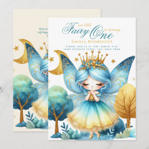 Fairy Princess 1st Birthday or EDIT AGE Teal Gold Invitation
