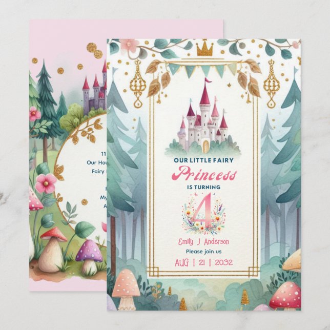 Fairy Princess 4th Birthday Fairytale Fairycore Invitation (Front/Back)