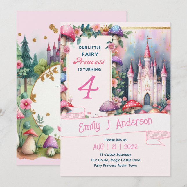 Fairy Princess Birthday Party Pink Fairycore Invitation (Front/Back)