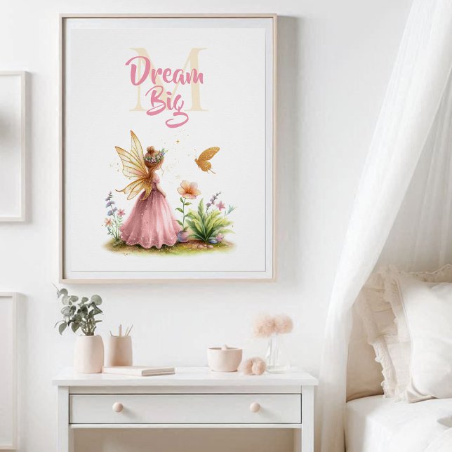 Fairy Princess Butterfly Monogram Inspirational Poster (enchanted garden fairy princess nursery kids decor poster personalized monogram inspirational)