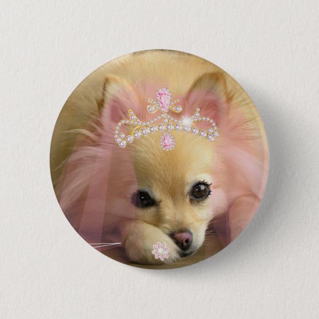 fairy princess dog with diamond crown 2 inch round button (Front)